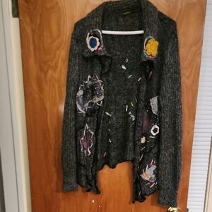 Radzoli Charcoal Cardigan with Multicolor Patches